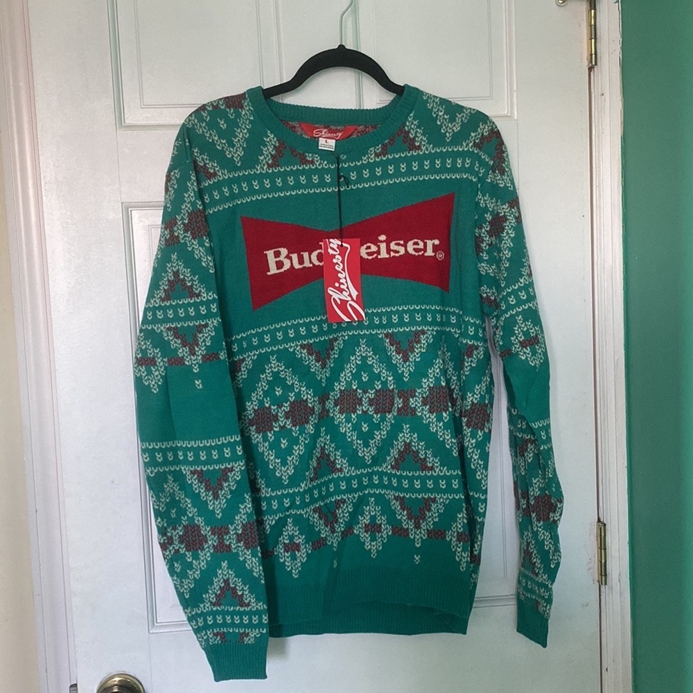 Unisex Vintage Budweiser Ugly Christmas Sweater - size L New with Tags